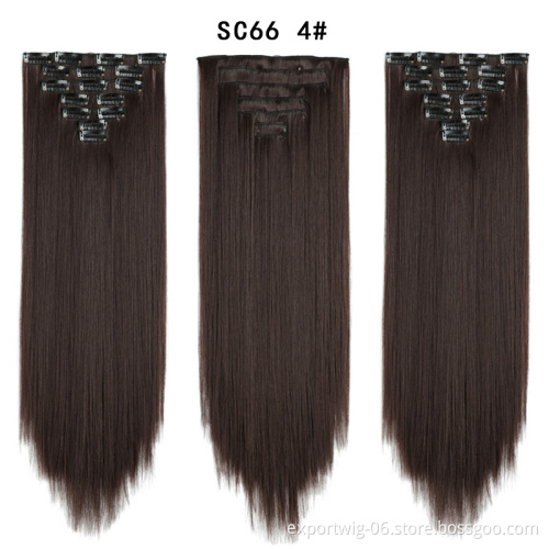 Answer 7 pieces a set  Long Straight Synthetic Hair Extensions Clips in High Temperature Fiber Black Brown Hairpiece